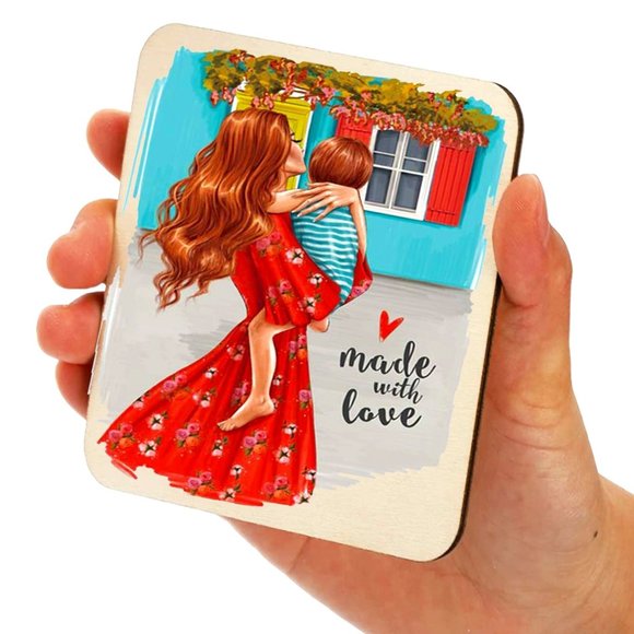 COLOR ENGRAVED WOODEN SOUVENIR " MADE WITH LOVE " COD/W-07 - Picture 2 of 4